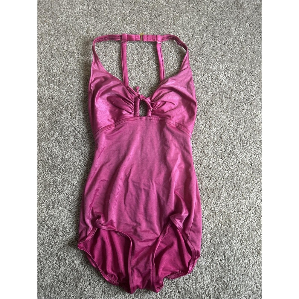 Vintage 70s True Pink One‎ Piece Keyhole Adjustable Bathing Suit Size 12